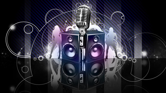 Microphone speakers black background blue free wallpaper for desktop - medium preview image
