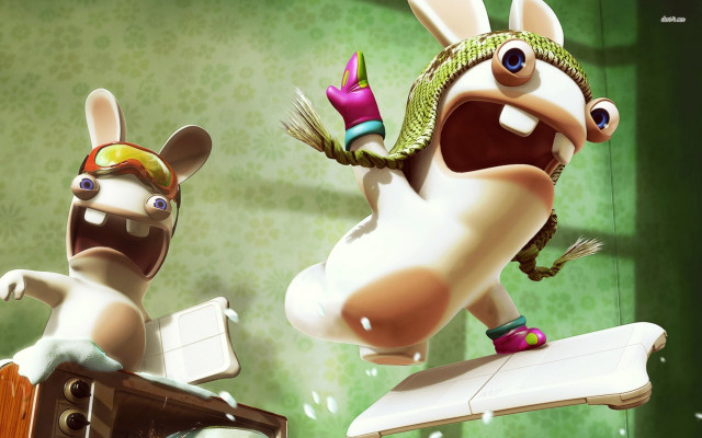 Cartoon bunny skateboard green room free wallpaper for desktop - medium preview image
