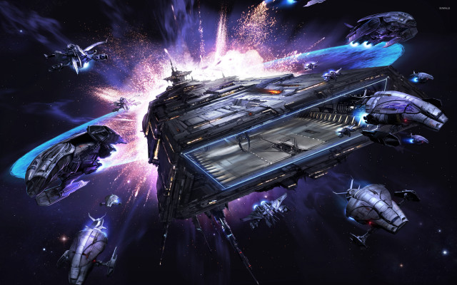 Space station spaceships flying stars free wallpaper for desktop - medium preview image