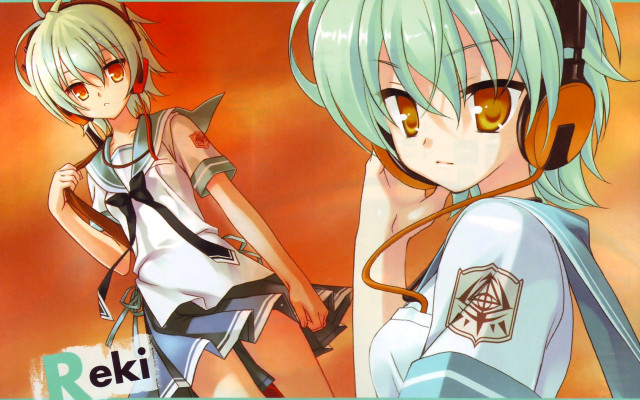 Anime girls headphones looking camera free wallpaper for desktop - medium preview image