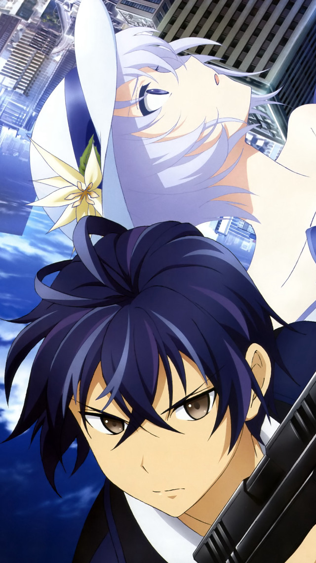 Man gun cityscape skyscrapers woman free wallpaper for mobile - medium preview image