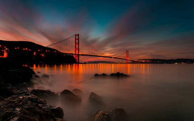 Bridge night long exposure water free wallpaper for desktop - medium preview image