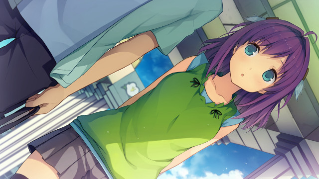 Girl purple hair green shirt free wallpaper for desktop - medium preview image