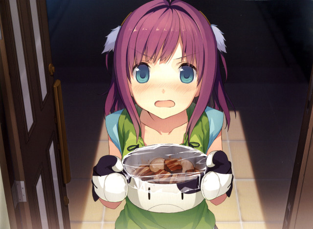 Girl purple hair bowl food free wallpaper for desktop - medium preview image