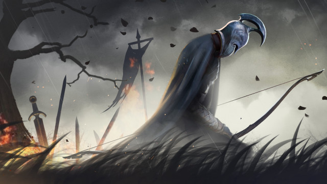 Man blue hooded suit sword free wallpaper for desktop - medium preview image