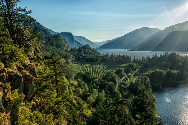 Scenic lake mountains trees sunshine #2 free wallpaper for desktop - medium preview image