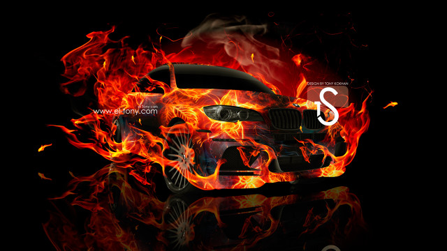 Car on fire red yellow free wallpaper for desktop - medium preview image