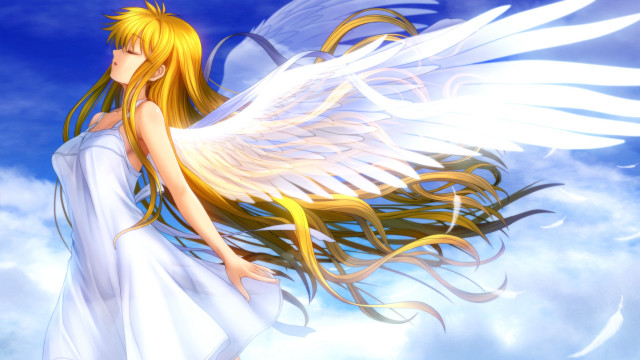 Woman blonde hair white wings free wallpaper for desktop - medium preview image