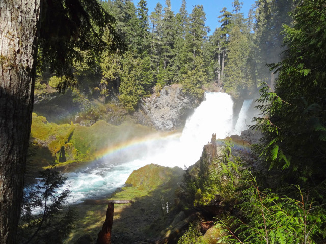 Rainbow waterfall river trees sky free wallpaper for desktop - medium preview image