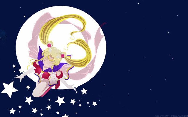 Cartoon girl flying stars moon free wallpaper for desktop - medium preview image