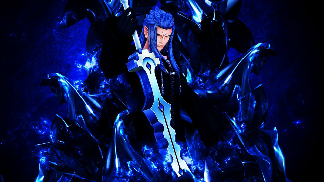 Blue haired swordman glowing armor free wallpaper for desktop - medium preview image