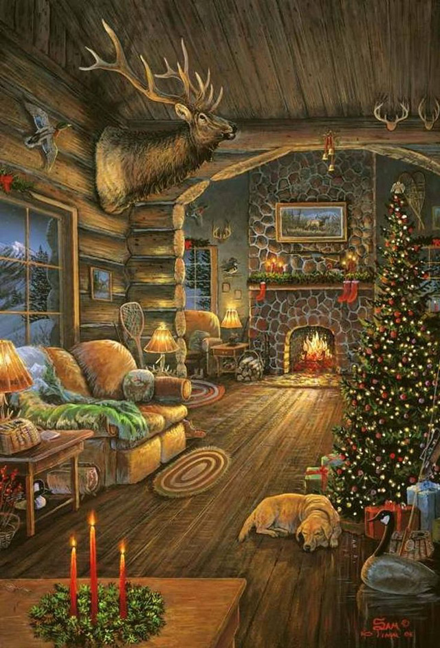 Christmas tree fireplace deer dog free wallpaper for mobile - medium preview image