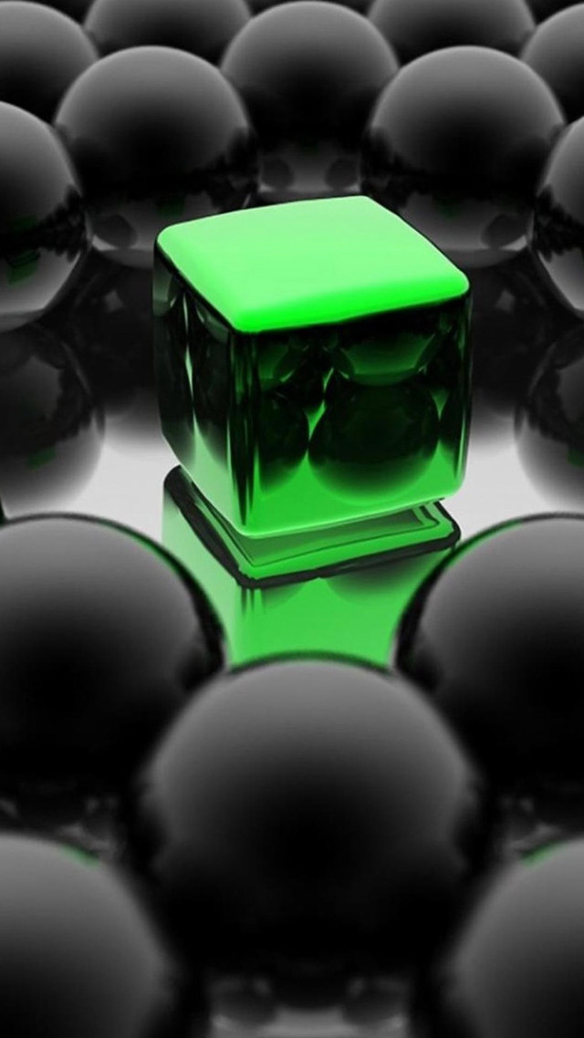 Green cube in black ball free wallpaper for mobile - medium preview image