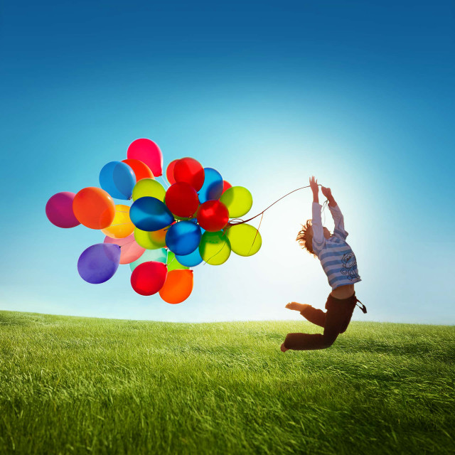 Person jumping balloons blue sky #4 free wallpaper for tablet - medium preview image