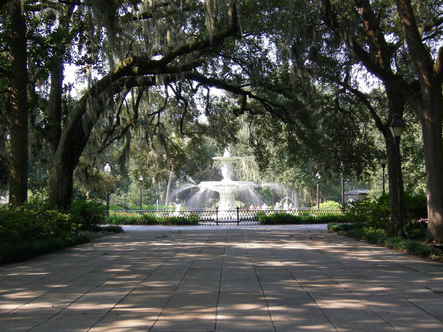 Park fountain trees spanish moss free wallpaper for desktop - medium preview image