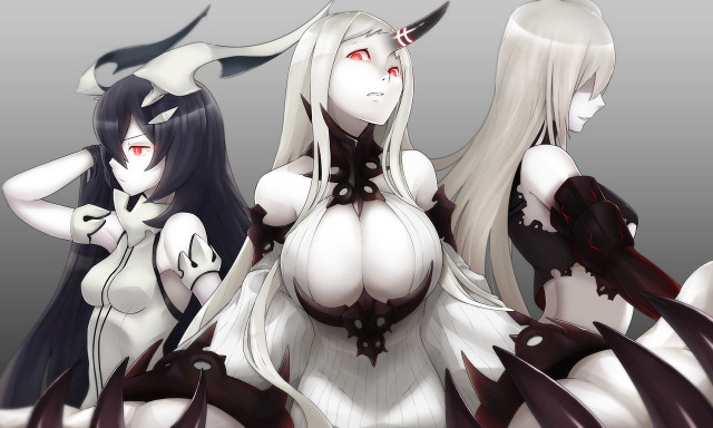 Anime girls white hair horns free wallpaper for desktop - medium preview image