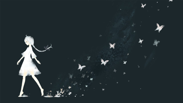 Girl white dress butterfly night free wallpaper for desktop - medium preview image