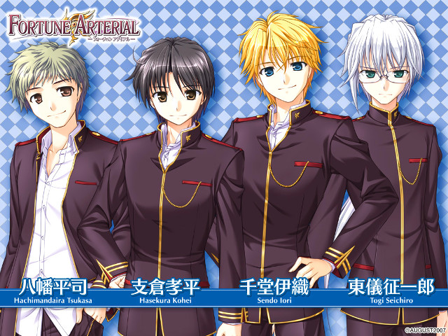 Anime characters blue background fortune free wallpaper for desktop - medium preview image