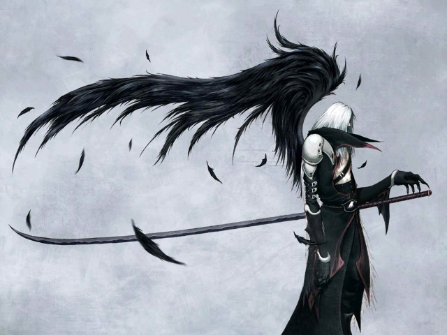 Woman sword bird shoulder black free wallpaper for desktop - medium preview image