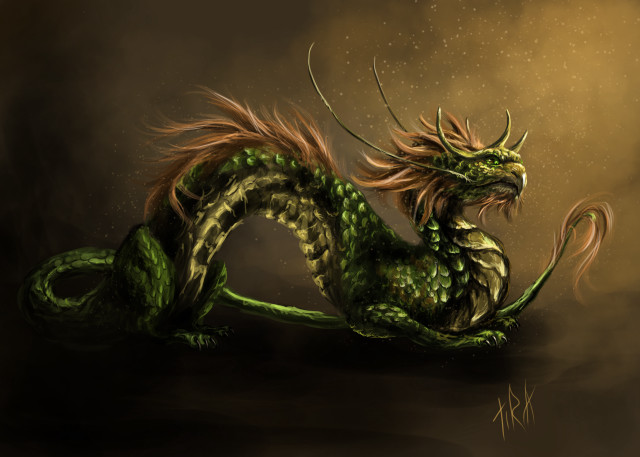 Green dragon sitting glowing night free wallpaper for desktop - medium preview image