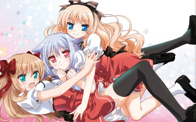 Anime blonde bluehairs hugging girls free wallpaper for desktop - medium preview image