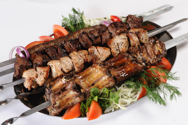 Meat vegetables tablecloth utensils sculpture free wallpaper for desktop - medium preview image