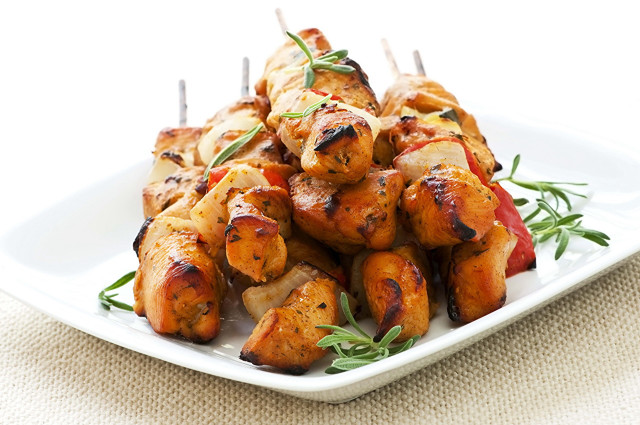 Chicken skewers herbs tablecloth napkin free wallpaper for desktop - medium preview image