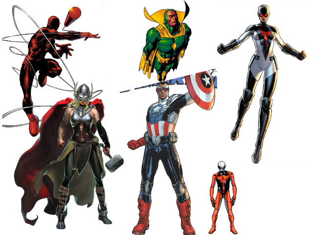 Superheroes group poses costumes armors free wallpaper for desktop - medium preview image