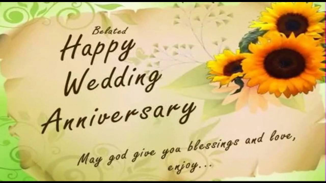 Happy wedding anniversary sunflowers card free wallpaper for desktop - medium preview image