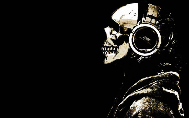 Skeleton headphones jacket clock dark free wallpaper for desktop - medium preview image
