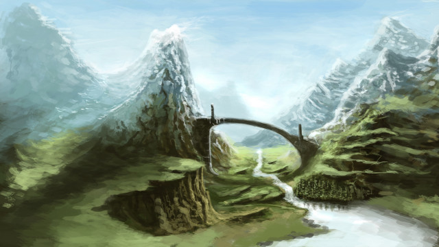 Bridge river mountain landscape trees free wallpaper for desktop - medium preview image