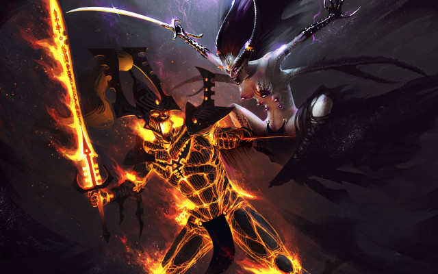 Demonic demon sword fire back free wallpaper for desktop - medium preview image