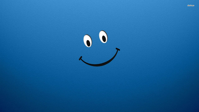 Blue background smiley face white free wallpaper for desktop - medium preview image
