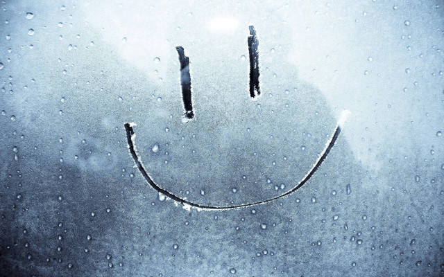 Smiley face window raindrops blue #2 free wallpaper for desktop - medium preview image