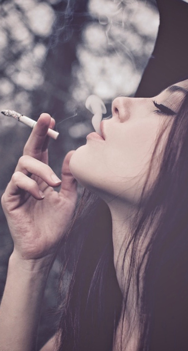 Woman smoking cigarette woods black free wallpaper for mobile - medium preview image