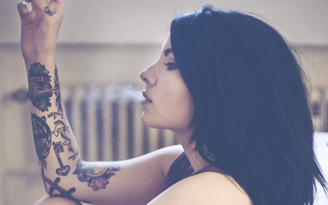 Woman tattoos smoking cigarette hand free wallpaper for desktop - medium preview image