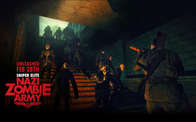 Zombies stairs gun ground building free wallpaper for desktop - medium preview image
