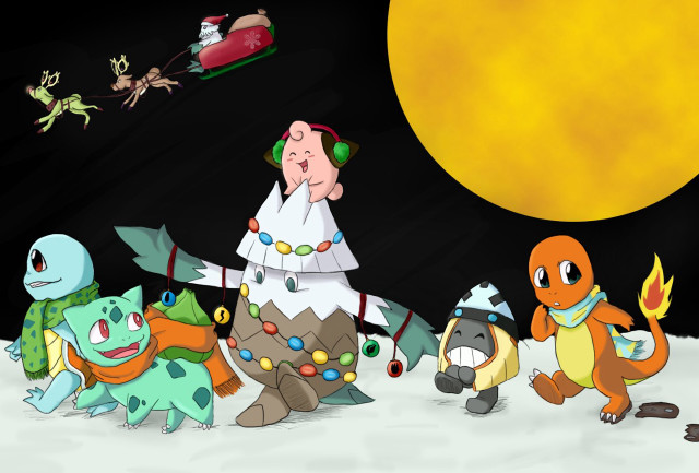 Pokemon snow sun sleigh person free wallpaper for desktop - medium preview image