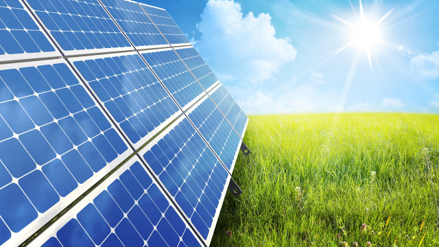 Field grass solar panel blue free wallpaper for desktop - medium preview image