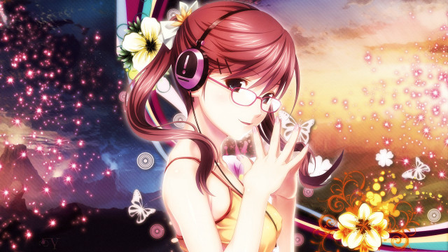 Girl headphones flower hair cell free wallpaper for desktop - medium preview image