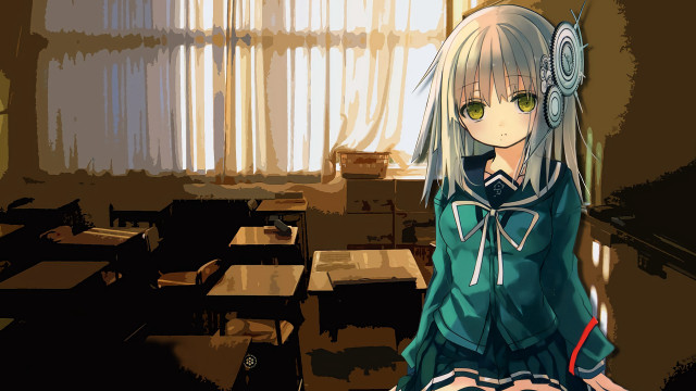 Anime girl classroom desk chairs free wallpaper for desktop - medium preview image