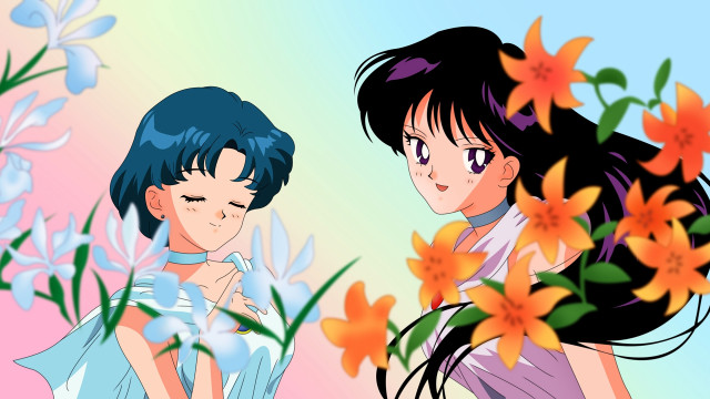 Anime girls long hair flowers free wallpaper for desktop - medium preview image