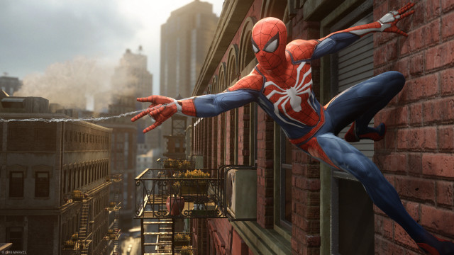 Spider man jumping city street free wallpaper for desktop - medium preview image