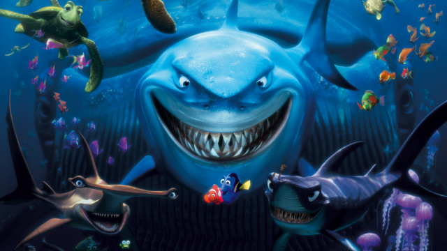 Cartoon shark smiling sea creatures free wallpaper for desktop - medium preview image