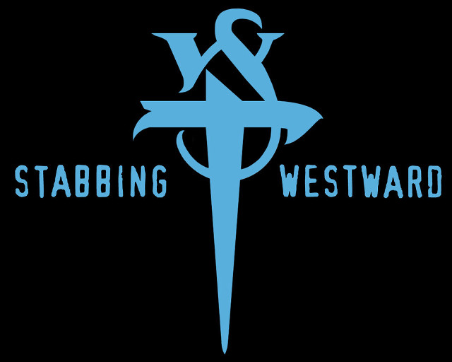 Blue logo sword cross stabbing free wallpaper for desktop - medium preview image