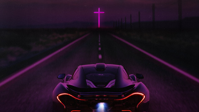 Motorcycle night road cross purple free wallpaper for desktop - medium preview image
