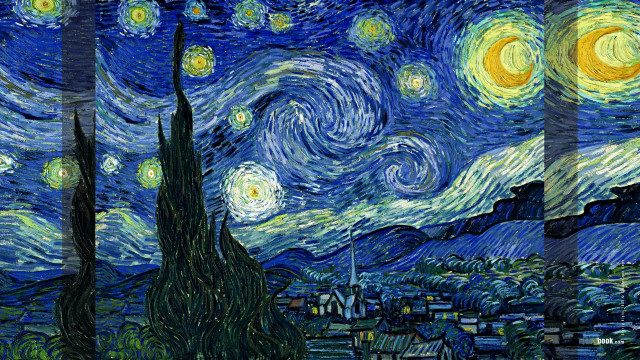Starry night sky city painting free wallpaper for desktop - medium preview image