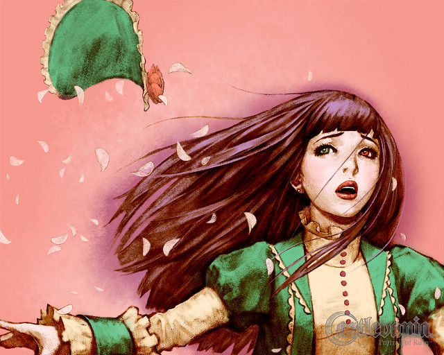 Woman green umbrella flower pink free wallpaper for desktop - medium preview image