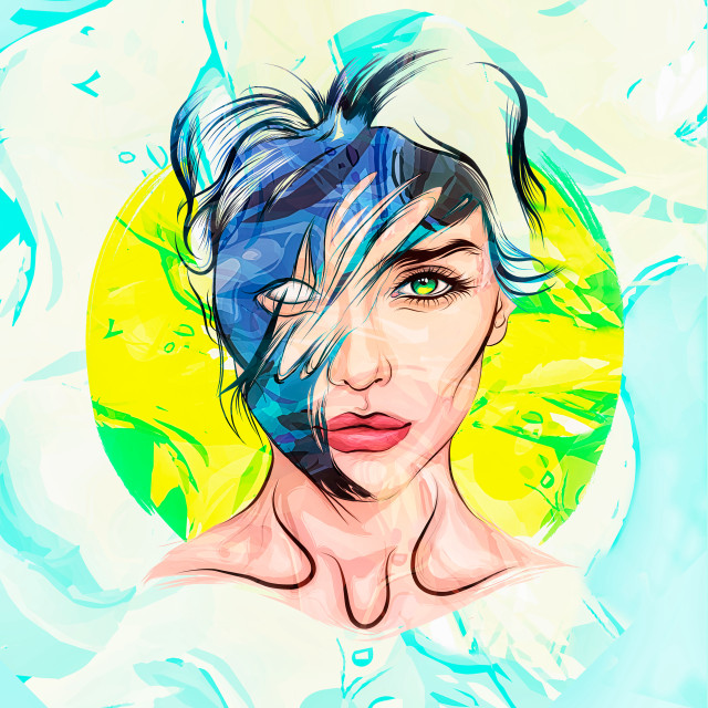 Blue hair yellow circle androidjones free wallpaper for tablet - medium preview image