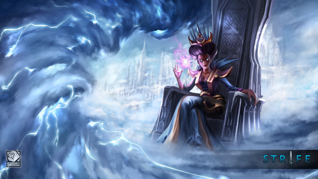 Woman throne clouds lightning castle free wallpaper for desktop - medium preview image